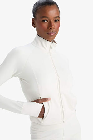 DeFactoFit Standart Fit Vücuda Oturan Dik Yaka İçi Yumuşak Tüylü Ultra Soft Parmak Detaylı Fermuarlı Hırka