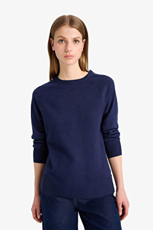 Defacto I6913 Lacivert Relax Fit Bisiklet Yaka Basic Düz Triko Kazak