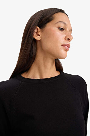 Defacto I6913AZBK81 Siyah Relax Fit Bisiklet Yaka Basic Düz Triko Kazak