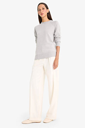 Defacto I6913AZGR456 Gri Relax Fit Bisiklet Yaka Basic Düz Triko Kazak