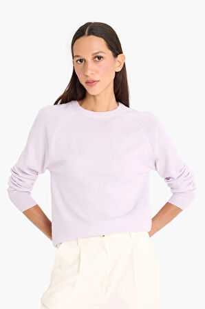 Defacto I6913AZPR462 Mor Relax Fit Bisiklet Yaka Basic Düz Triko Kazak