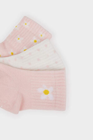 Kız Bebek Kaydırmaz Taban 3'lü Pamuklu Uzun Çorap