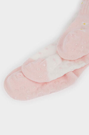 Kız Bebek Kaydırmaz Taban 3'lü Pamuklu Uzun Çorap