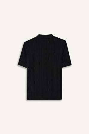 Regular Fit Yarım Balıkçı Yaka Fitilli Kaşkorse Kısa Kollu Tişört