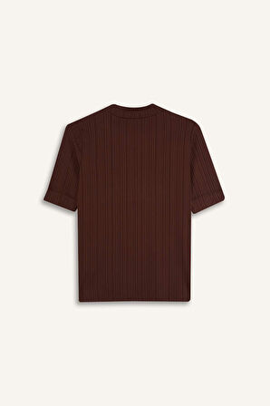 Regular Fit Yarım Balıkçı Yaka Fitilli Kaşkorse Kısa Kollu Tişört