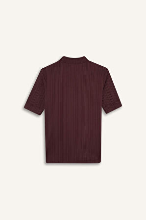 Regular Fit Yarım Balıkçı Yaka Fitilli Kaşkorse Kısa Kollu Tişört