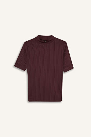 Regular Fit Yarım Balıkçı Yaka Fitilli Kaşkorse Kısa Kollu Tişört