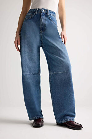 Barrel Fit Normal Bel Bilek Boy Jean Yıkamalı Pantolon