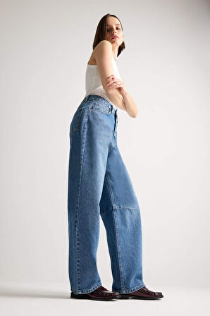 Barrel Fit Normal Bel Bilek Boy Jean Yıkamalı Pantolon