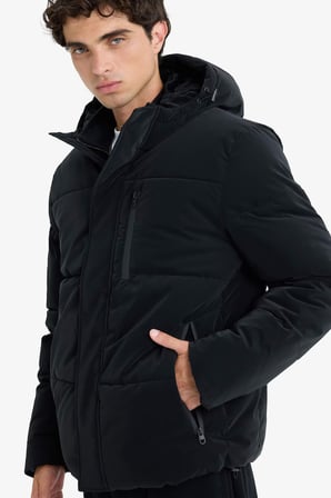 Defacto F1149AXBK27 Siyah Su İtici Regular Fit Kapüşonlu Astarlı İç Cepli Fermuarlı Cepli Mont