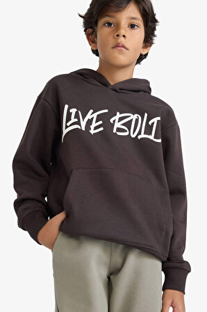 Erkek Çocuk Kapüşonlu Baskılı İçi Yumuşak Tüylü Sweatshirt