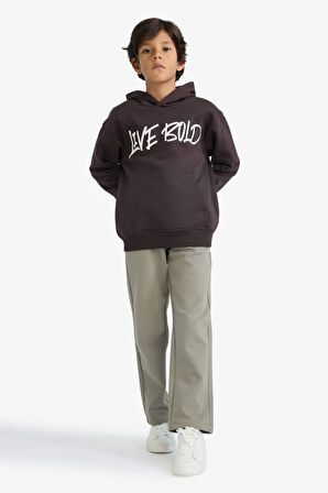 Erkek Çocuk Kapüşonlu Baskılı İçi Yumuşak Tüylü Sweatshirt