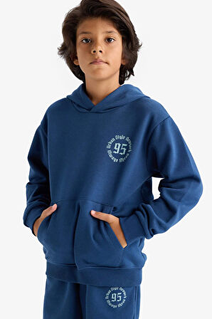 Erkek Çocuk Kapüşonlu Baskılı İçi Yumuşak Tüylü Sweatshirt