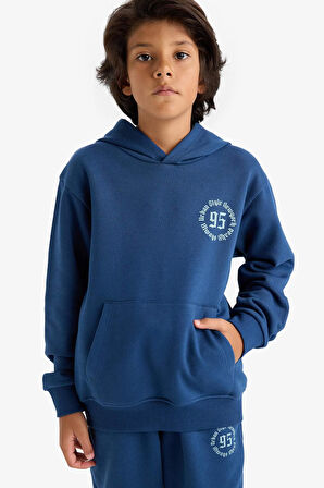 Erkek Çocuk Kapüşonlu Baskılı İçi Yumuşak Tüylü Sweatshirt