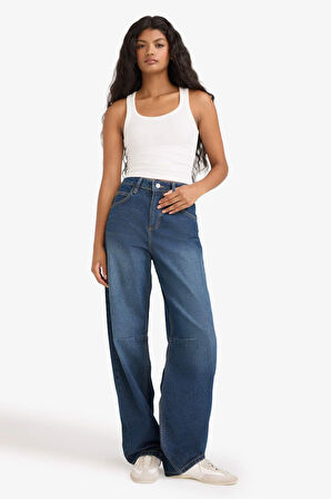 Baggy Fit Yüksek Bel Uzun Jean Pantolon