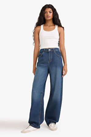 Baggy Fit Yüksek Bel Uzun Jean Pantolon