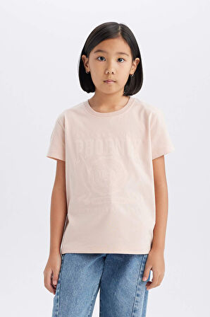 DeFacto Kız Çocuk Bisiklet Yaka Baskılı Kısa Kollu Tişört E0490A825SMPN287