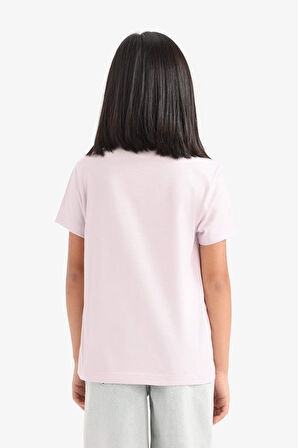 DeFacto Kız Çocuk Bisiklet Yaka Baskılı Kısa Kollu Tişört E0349A825SMPN666