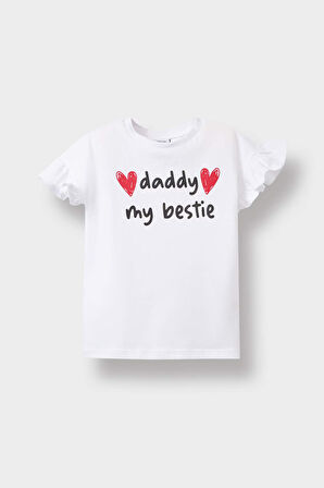 Kız Bebek Regular Fit Bisiklet Yaka Eğlenceli Baskılı Kısa Kollu Tişört