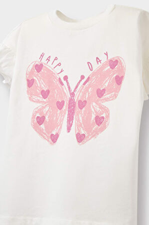 Kız Bebek Regular Fit Bisiklet Yaka Eğlenceli Baskılı Kısa Kollu Tişört