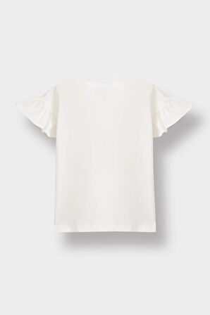 Kız Bebek Bisiklet Yaka Baskılı Kısa Kollu Tişört