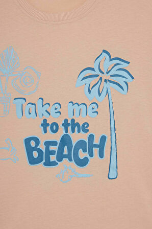 DeFacto Kız Çocuk Relax Fit Bisiklet Yaka Baskılı Kısa Kollu Tişört E0389A825SMPN287