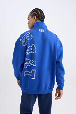 DeFactoFit NBA Miami Heat Oversize Geniş Kalıp Dik Yaka Sırt Baskılı Kalın Sweatshirt A7247AX24AUBE325