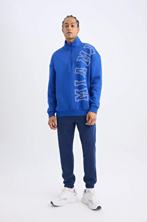 DeFactoFit NBA Miami Heat Oversize Geniş Kalıp Dik Yaka Sırt Baskılı Kalın Sweatshirt A7247AX24AUBE325