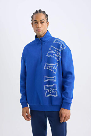 DeFactoFit NBA Miami Heat Oversize Geniş Kalıp Dik Yaka Sırt Baskılı Kalın Sweatshirt A7247AX24AUBE325