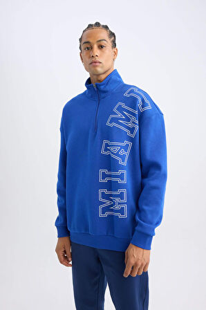 DeFactoFit NBA Miami Heat Oversize Geniş Kalıp Dik Yaka Sırt Baskılı Kalın Sweatshirt A7247AX24AUBE325