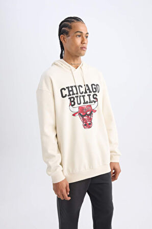 DeFactoFit NBA Chicago Bulls Boxy Fit Kapüşonlu Kalın Sweatshirt V0069AZ24AUBG662