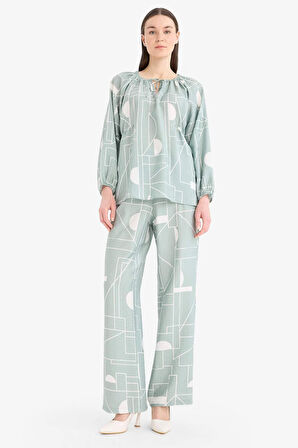 Regular Fit Desenli Uzun Kollu Bluz