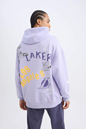 DeFactoFit NBA Los Angeles Lakers Oversize Geniş Kalıp Sırt Baskılı Kapüşonlu Sweatshirt Y0201AZ24AUPR215
