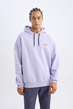 DeFactoFit NBA Los Angeles Lakers Oversize Geniş Kalıp Sırt Baskılı Kapüşonlu Sweatshirt Y0201AZ24AUPR215