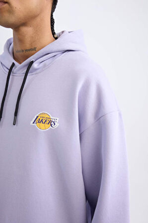 DeFactoFit NBA Los Angeles Lakers Oversize Geniş Kalıp Sırt Baskılı Kapüşonlu Sweatshirt Y0201AZ24AUPR215