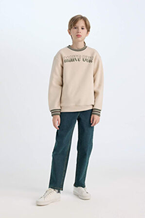 DeFacto Erkek Çocuk Bisiklet Yaka Baskılı Kalın Sweatshirt D3054A824WNBG74