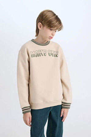 DeFacto Erkek Çocuk Bisiklet Yaka Baskılı Kalın Sweatshirt D3054A824WNBG74