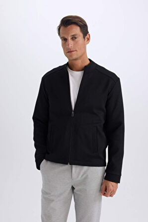 DeFacto Bomber Mont Ceket Slim Fit Dar Kesim Kolej Yaka Mevsimlik Fermuarlı Cepli D9716AX24AUBK27