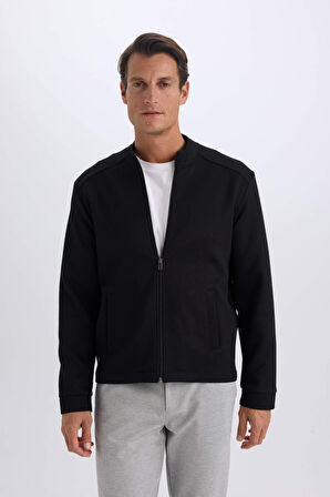 DeFacto Bomber Mont Ceket Slim Fit Dar Kesim Kolej Yaka Mevsimlik Fermuarlı Cepli D9716AX24AUBK27