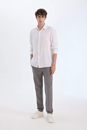 DeFacto %100 Pamuk Yazlık Jogger Pantolon Regular Fit Normal Kesim Keten Görünümlü Düz Paça Cepli B4138AX25SPGN457