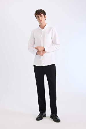 DeFacto %100 Pamuk Yazlık Jogger Pantolon Regular Fit Normal Kesim Keten Görünümlü Düz Paça Cepli B4138AX25SPBK81