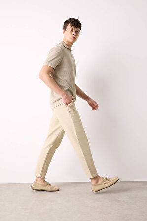 Yazlık Jogger Pantolon Regular Fit Normal Kesim Keten Görünümlü Düz Paça Pamuklu Cepli