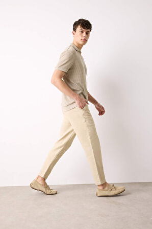 Yazlık Jogger Pantolon Regular Fit Normal Kesim Keten Görünümlü Düz Paça Pamuklu Cepli