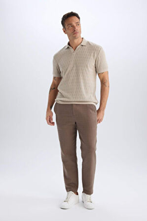 %100 Pamuk Yazlık Jogger Pantolon Regular Fit Normal Kesim Keten Görünümlü Düz Paça Cepli