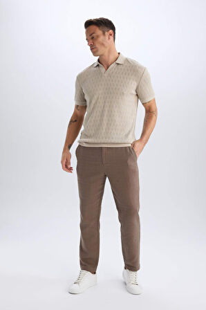 %100 Pamuk Yazlık Jogger Pantolon Regular Fit Normal Kesim Keten Görünümlü Düz Paça Cepli