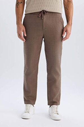 Yazlık Jogger Pantolon Regular Fit Normal Kesim Keten Görünümlü Düz Paça Pamuklu Cepli