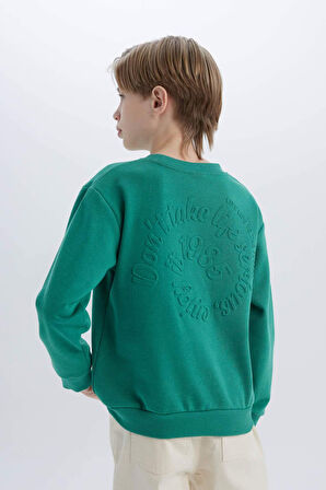 DeFacto Erkek Çocuk Bisiklet Yaka Sırt Baskılı Sweatshirt D7711A825SPGN763