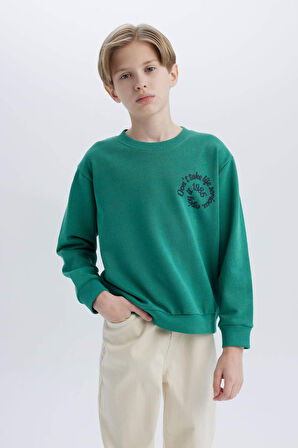 DeFacto Erkek Çocuk Bisiklet Yaka Sırt Baskılı Sweatshirt D7711A825SPGN763
