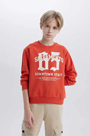 Erkek Çocuk Bisiklet Yaka Baskılı Sweatshirt