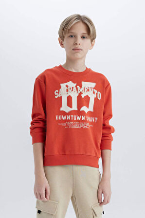 DeFacto Erkek Çocuk Bisiklet Yaka Baskılı Sweatshirt D7712A825SPOG605